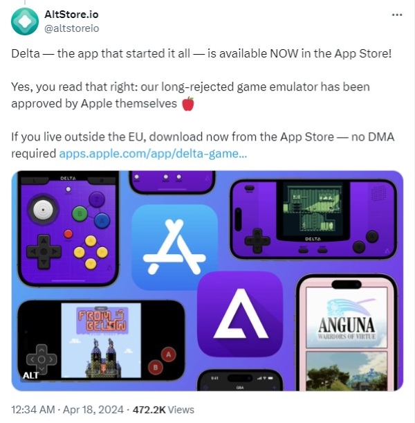 Delta 模擬器登陸 App Store成最受歡迎的iOS遊戲模擬器，衝上免費APP排行榜