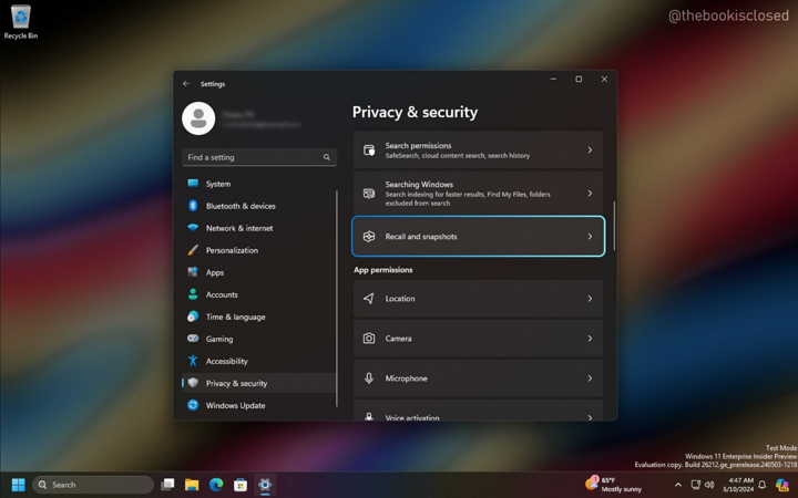 Windows 11 Build 26212 出現了人工智慧功能隱私和安全切換開關