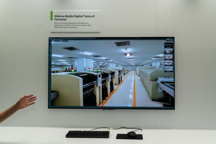 透過 NVIDIA Omniverse 渲染出的緯創林口廠房 3D 圖形。