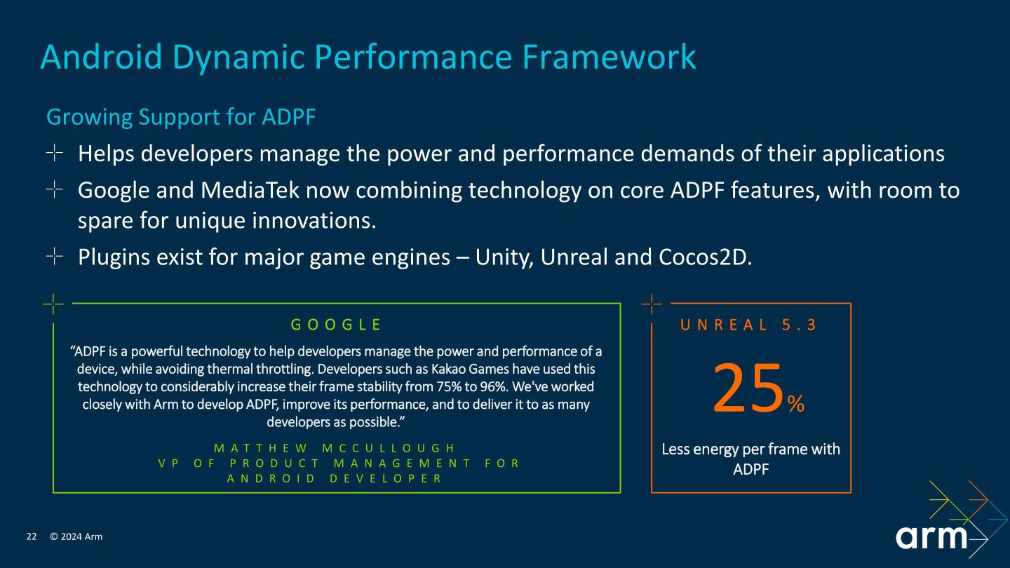 Android Dynamic Performance Framework（Android動態效能架構）能夠強化調整App、遊戲在電力消耗與效能之間的平衡，並可在Unreal Engine 5.3遊戲引擎改善25%的電力效率。