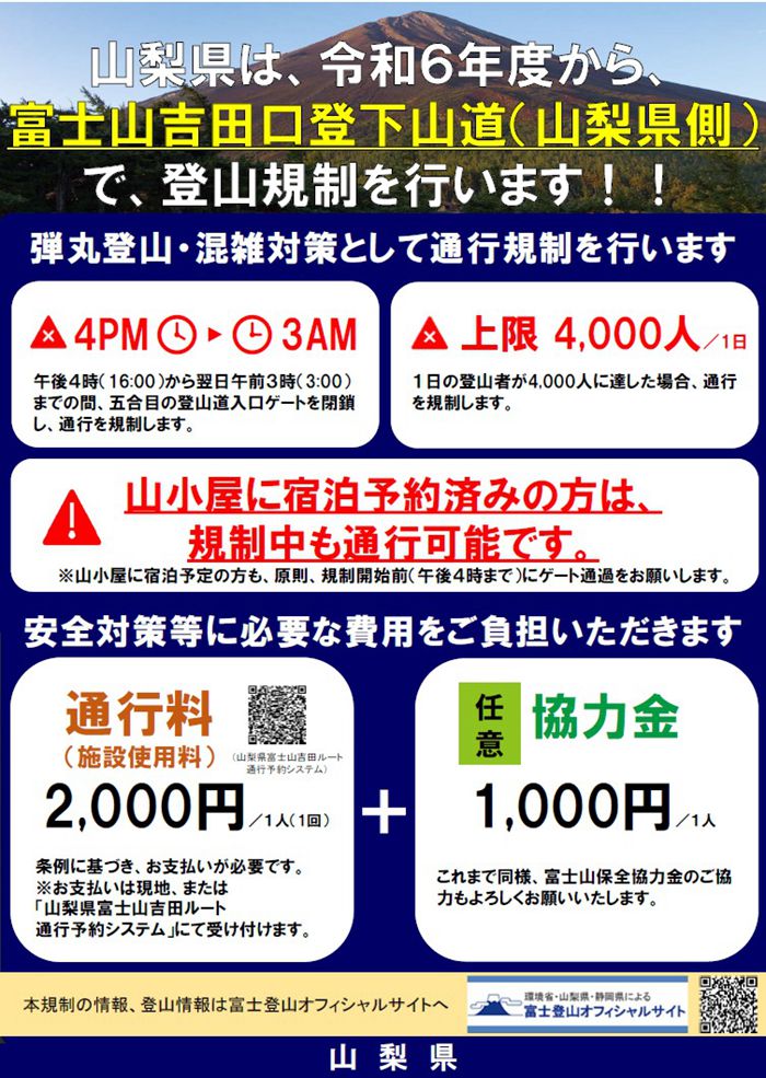 日本富士山今年起開始收取登山費：每人收取2000日元，每日限4000人