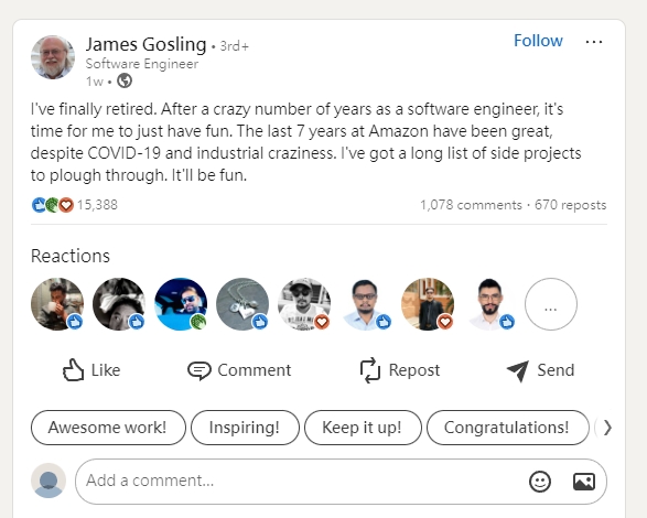 Java之父James Gosling宣佈正式退休，他創造了無數工程師的飯碗