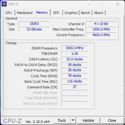 啟用 XMP / EXPO 時，時序是 32-38-38-78，電壓 1.35v。