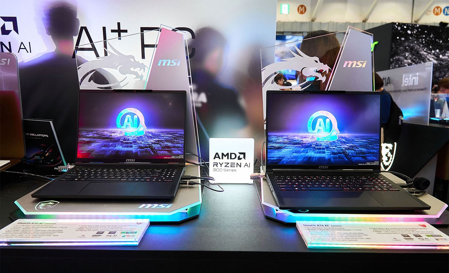 微星在 COMPUTEX 2024 的展位上搶先亮相搭載 AMD Ryzen AI 300 系列處理器的 AI 筆電。