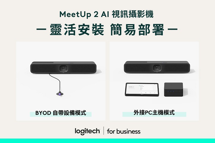 Logitech 推出全新 MeetUp 2 AI 視訊攝影機，專為小型會議室及 BYOD 情境設計