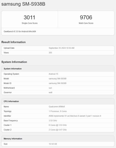 Snapdragon 8 Gen4三星定製版現身跑分網站，主頻提升至4.47GHz