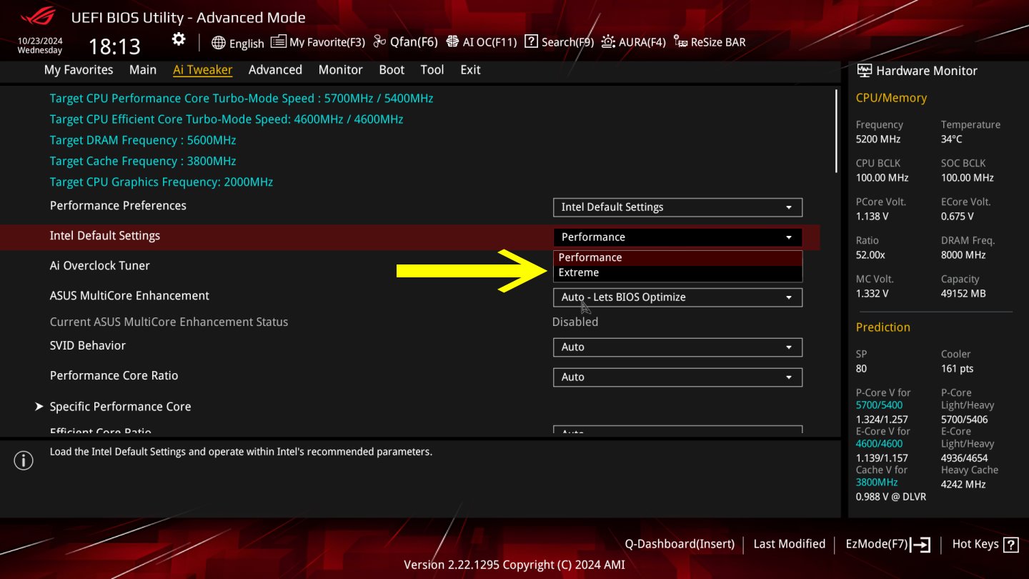 Intel Default Settings的預設狀態為Performance模式，此外還有效能更高的Extreme模式可供選擇。