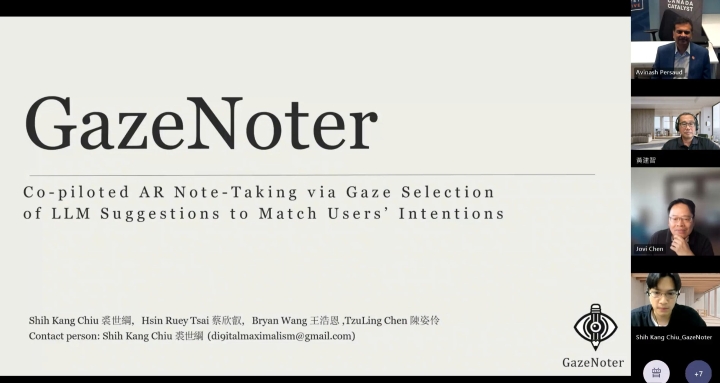 GazeNoter 團隊展示了透過 AR 眼鏡搭配戒指，幫助使用者在視線不離開講者、活動的情況下，直接在 AR 眼鏡上做筆記。從而降低低頭看手機或是抄筆記的需求。