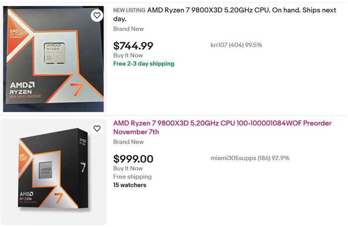 Ryzen 7 9800X3D已在亞馬遜、新蛋等電商完售，大幅領先 Intel Core Ultra 9 285K