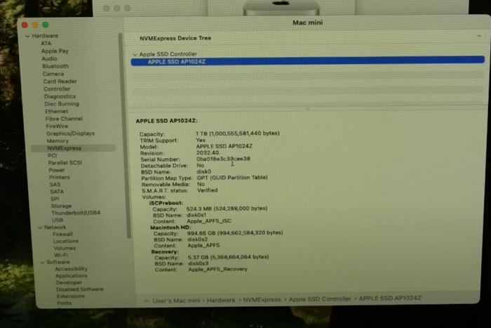 M4 Mac mini 256GB入門版本，已經有DIY高手成功將SSD升級改裝到1TB