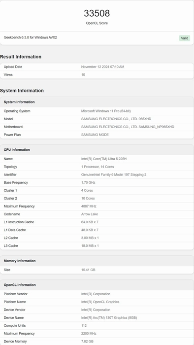 英特爾 Arrow Lake 內建顯示晶片 Arc 130T 曝光：OpenCL 跑分比 Arc 140V 快 24%