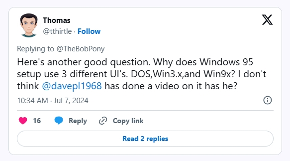 A senior programmer said that when designing the Windows 95 installer, Microsoft used three different operating systems.