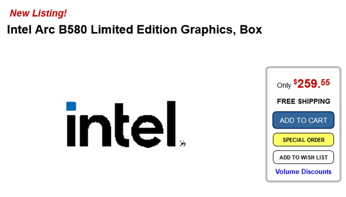 Intel二代Arc B580顯示卡國外價格曝光，約合台幣8500元