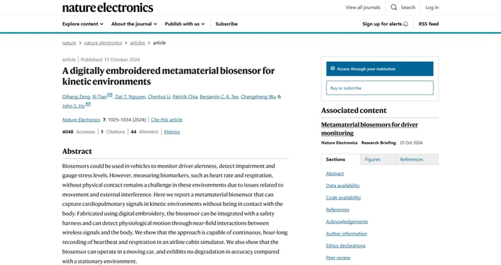 A digitally embroidered metamaterial biosensor for kinetic environments