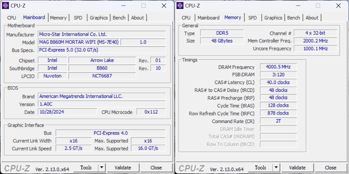 CPU-Z之主機版與記憶體資訊。