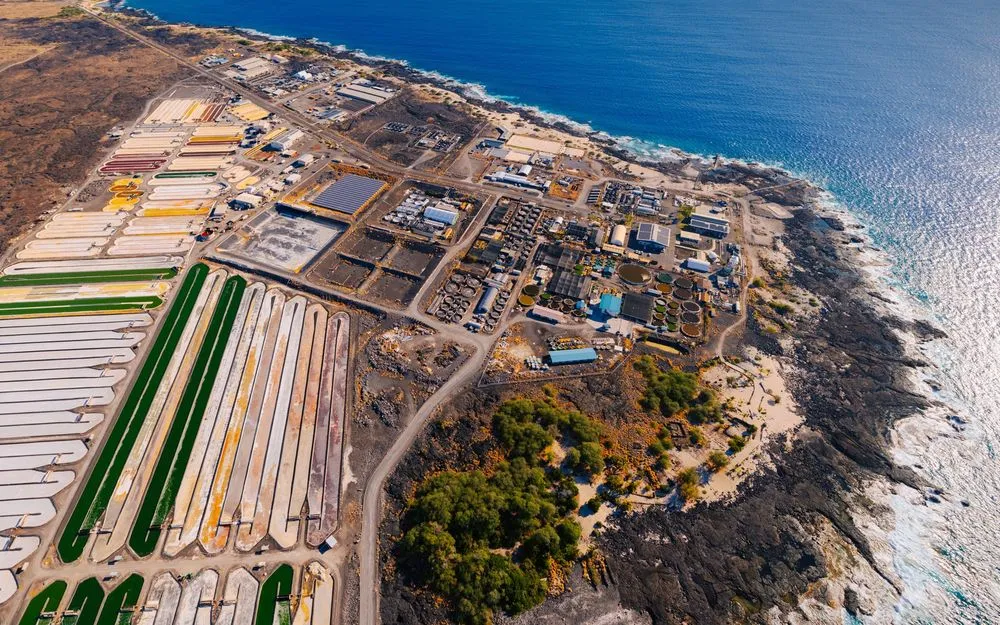 火山岩海灘工業園區的鳥瞰圖位於 Keāhole Point 的夏威夷海洋科技園區將成為 Captura 的下一個工廠的所在地，該工廠將從太平洋中去除約 10,000 噸 二氧化碳。