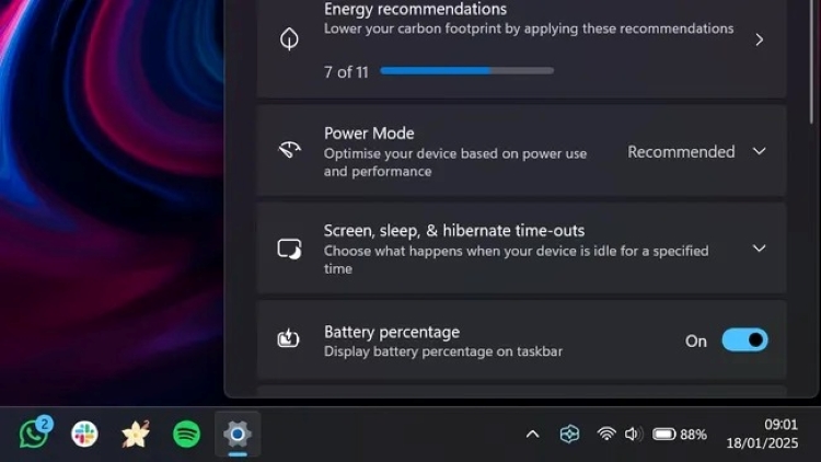Windows 11 工作列上，終於快要可以顯示電量百分比了