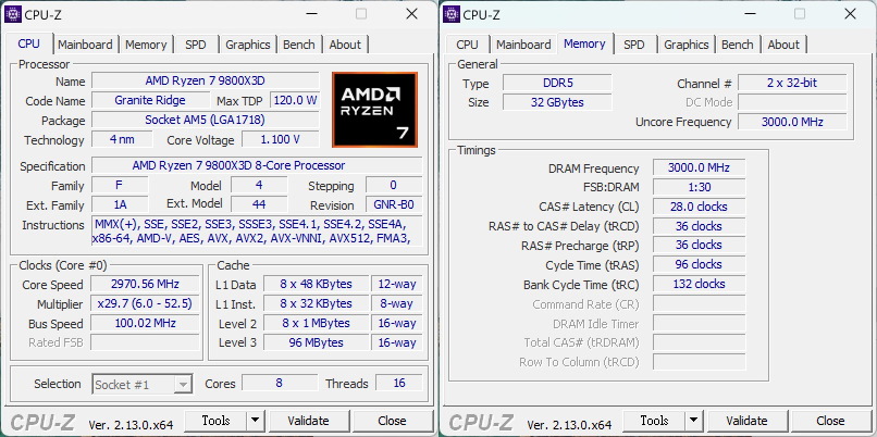 測試平台處理器與記憶體之CPU-Z資訊。