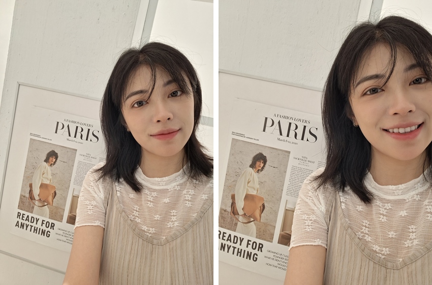 ▼ 圖左為自拍時切換多人合照模式，圖右為單人模式。