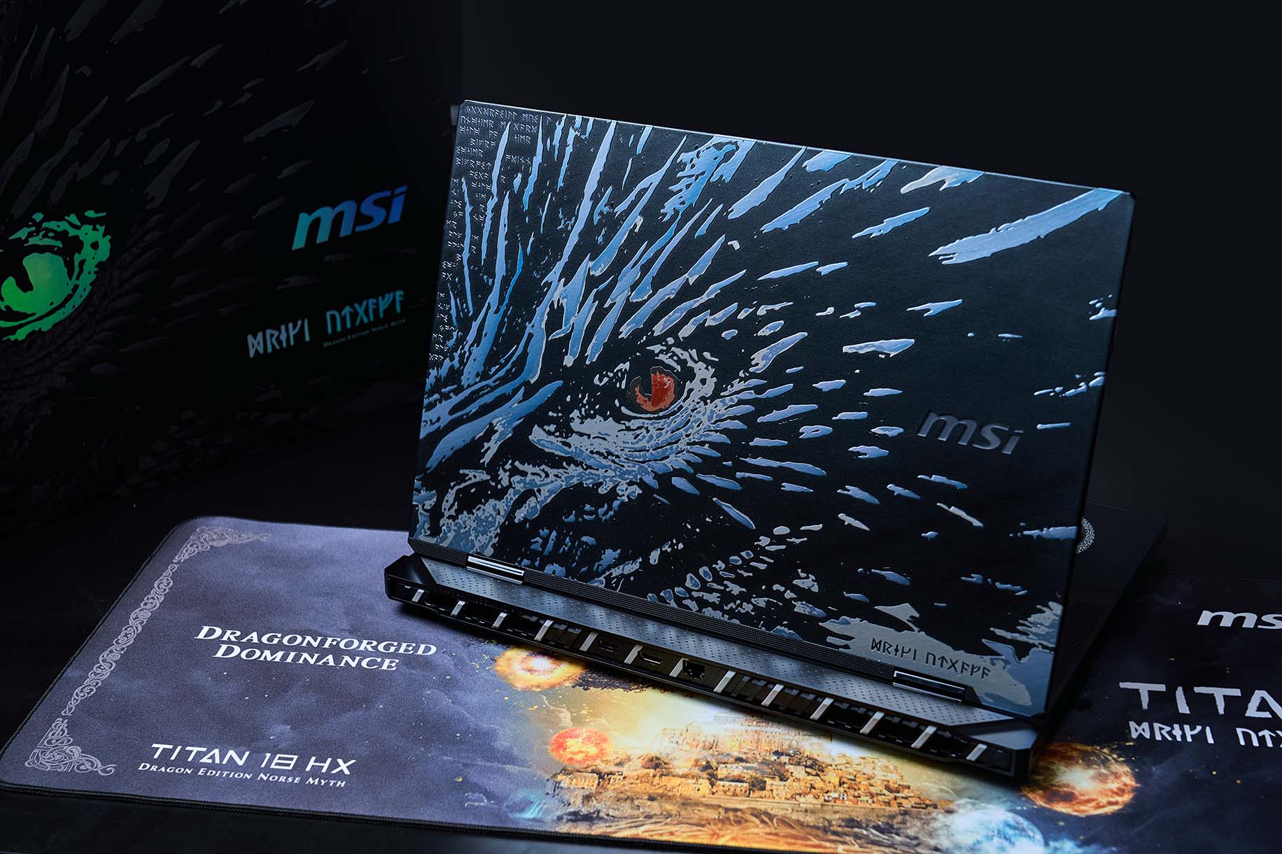 Titan 18 HX 北歐神話龍魂典藏限定版，靈感源自北歐神話的堅韌精神，外型採用精緻手繪龍紋圖騰設計
