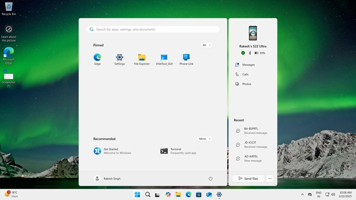 Windows 11 開始選單新增了「手機鏡像」功能，可直接在電腦上看到 Android 螢幕
