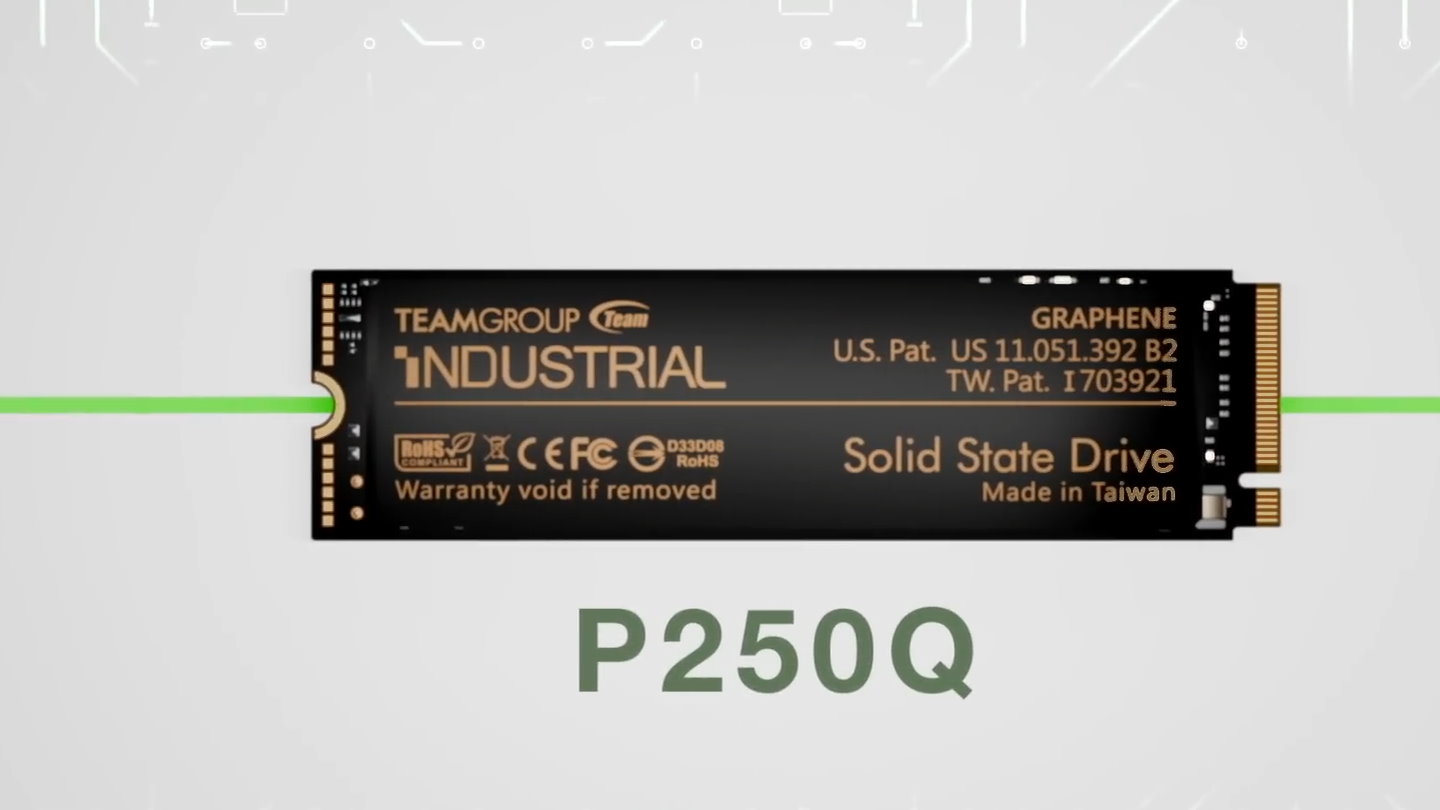 P250Q-M80採M.2 2280尺寸，支援PCIe Gen 4x4匯流排與NVMe 1.4通訊協定。