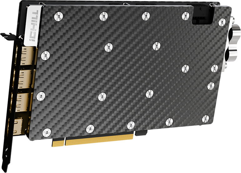 GeForce RTX 5090 iCHILL Frostbite Pro本身並沒有任何風扇，外觀也沒有散熱鰭片。