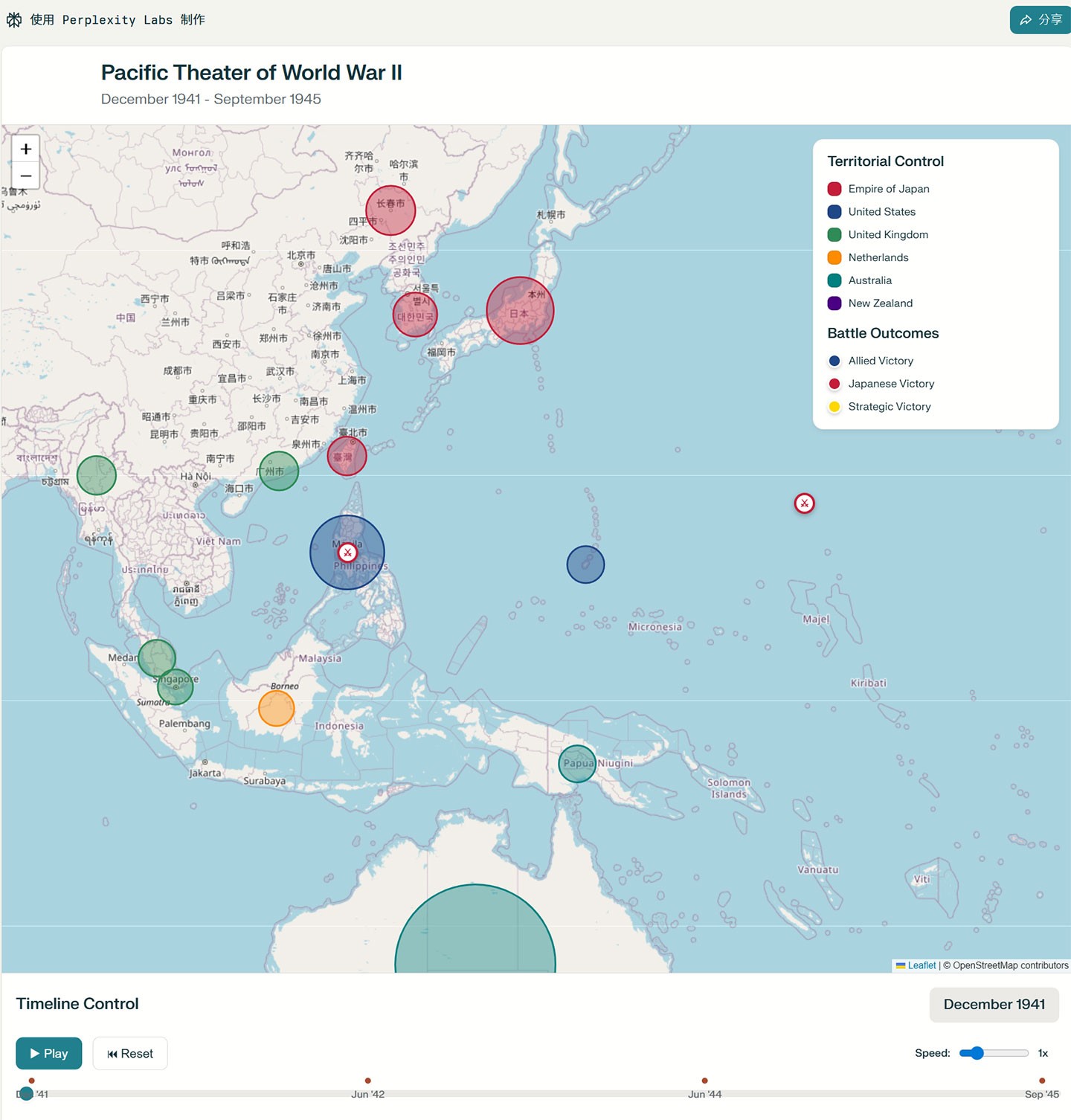 透過這些示範專案能更深入體驗 Labs 強大的互動儀表板功能！比如上面這個研究二戰歷史脈絡的專案，就讓 AI 直接生成了一個可以呈現戰況的互動地圖，操作起來既有趣又直觀，資料呈現也相當精緻！