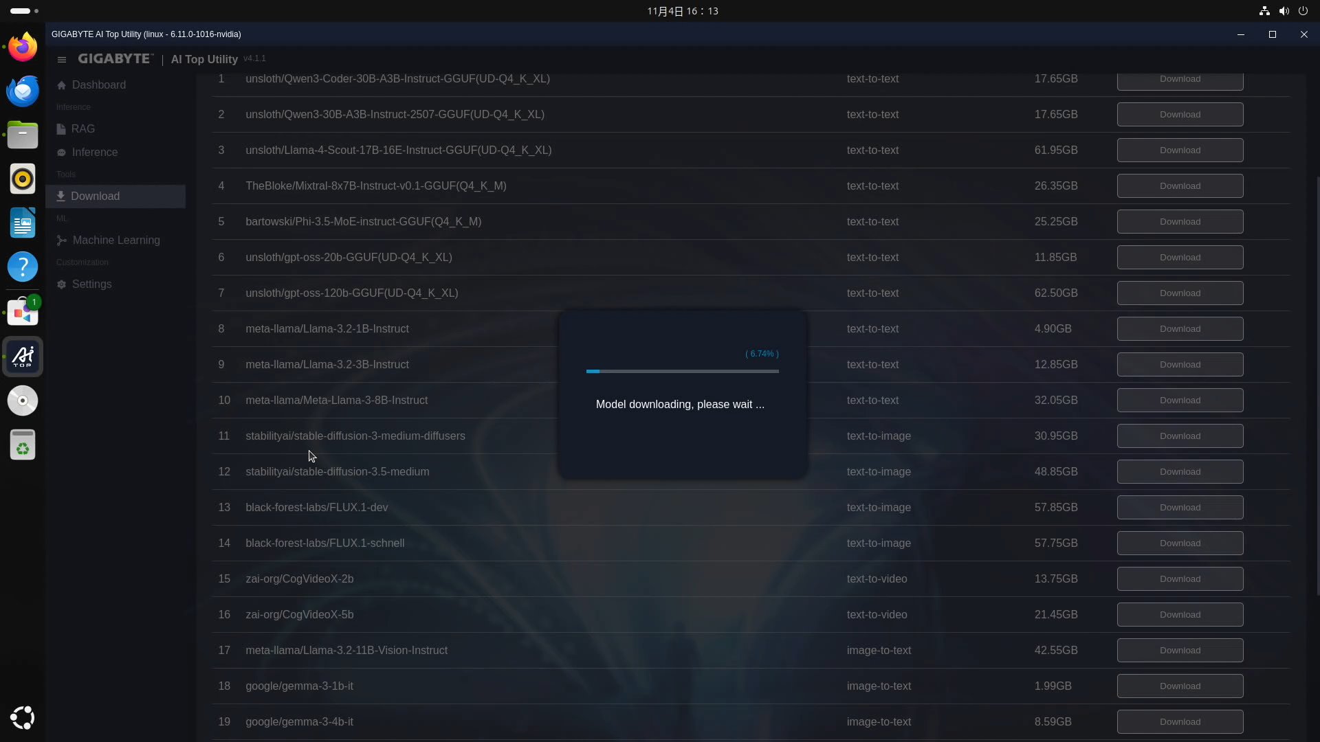 我們可以自由選擇想要使用的模型，程式就會將所有相關檔案下載到指定的資料夾，不需一一手動下載。