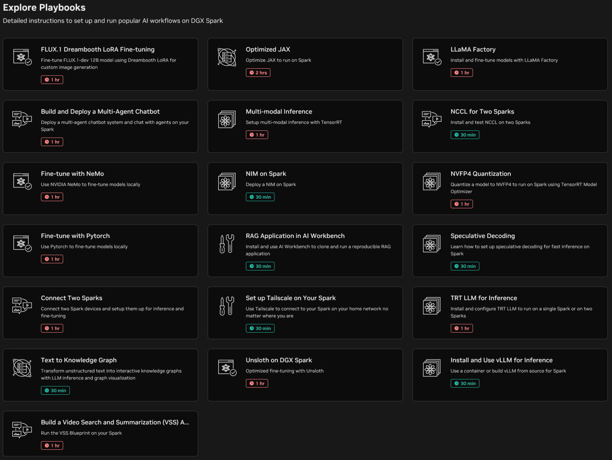探索 NVIDIA Playbook 模型，設定與執行常用 AI 工作流程皆有詳細說明。