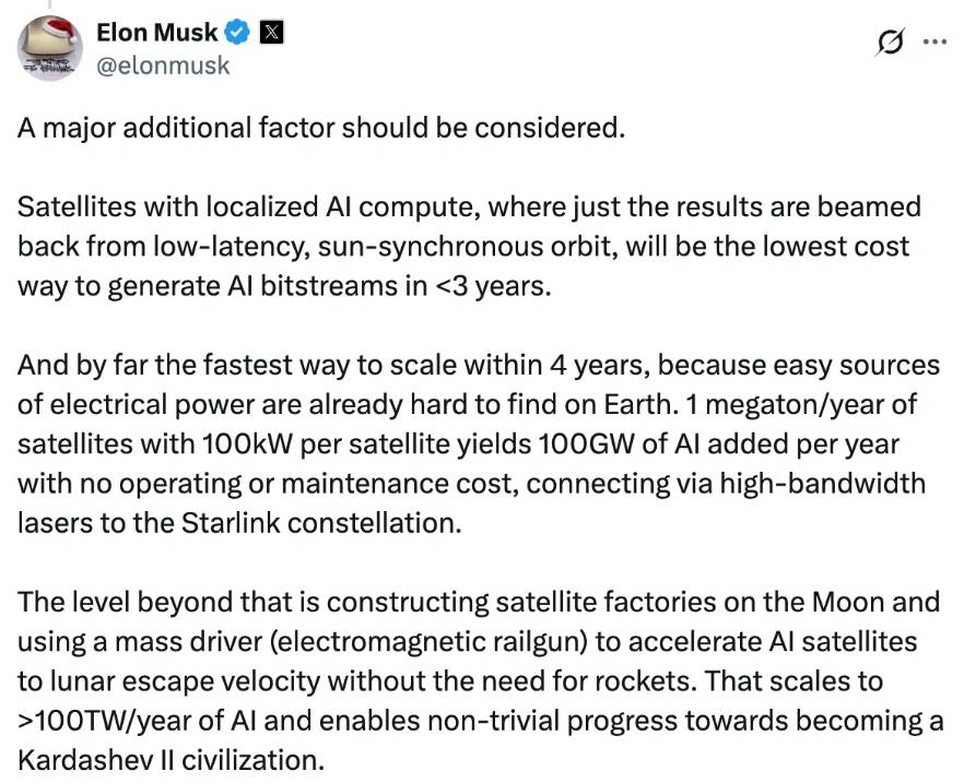 馬斯克瘋狂新計畫:每年發射百萬噸衛星建「太空超級電腦」,目標直指二級文明