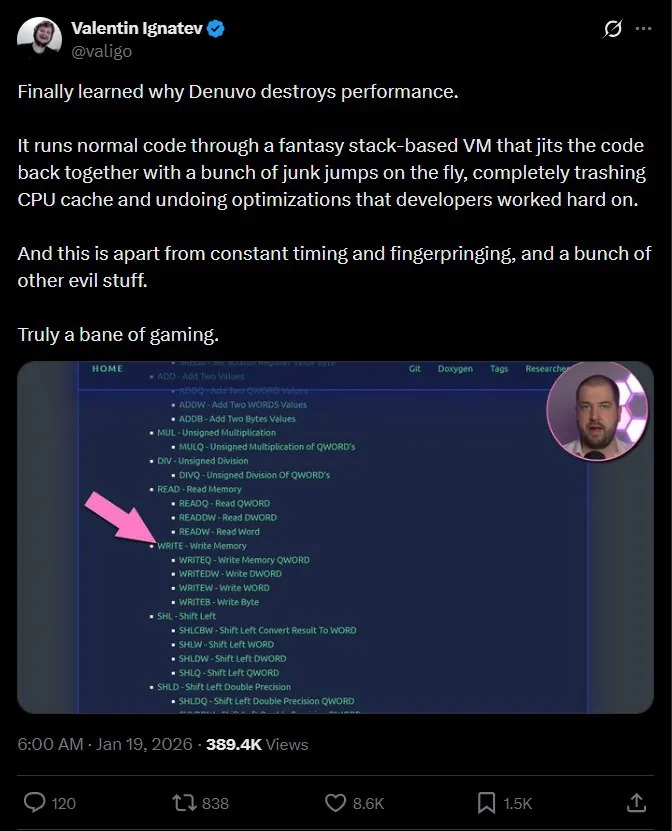 Denuvo 加密為什麼顧人怨？技術分析揭露 CPU 遭「降速」真相：快取全失效