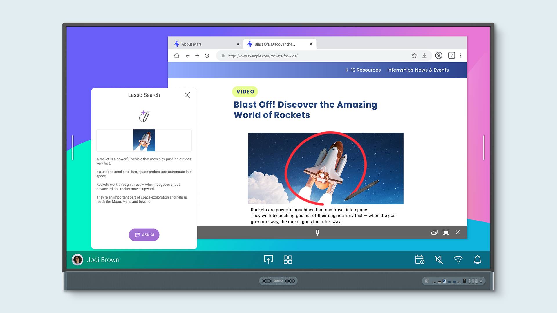 RP05 內建 AI 教學應用工具，透過 AI 套索搜尋功能，圈選圖片，即可快速獲取圖片中主體的詳細介紹。