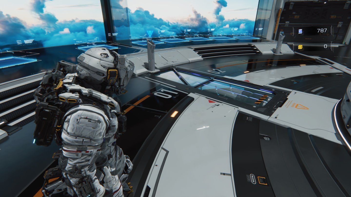 《PRAGMATA》開啟路徑追蹤的畫質表現，請注意地面中央玻璃艙，以及周圍的反射。