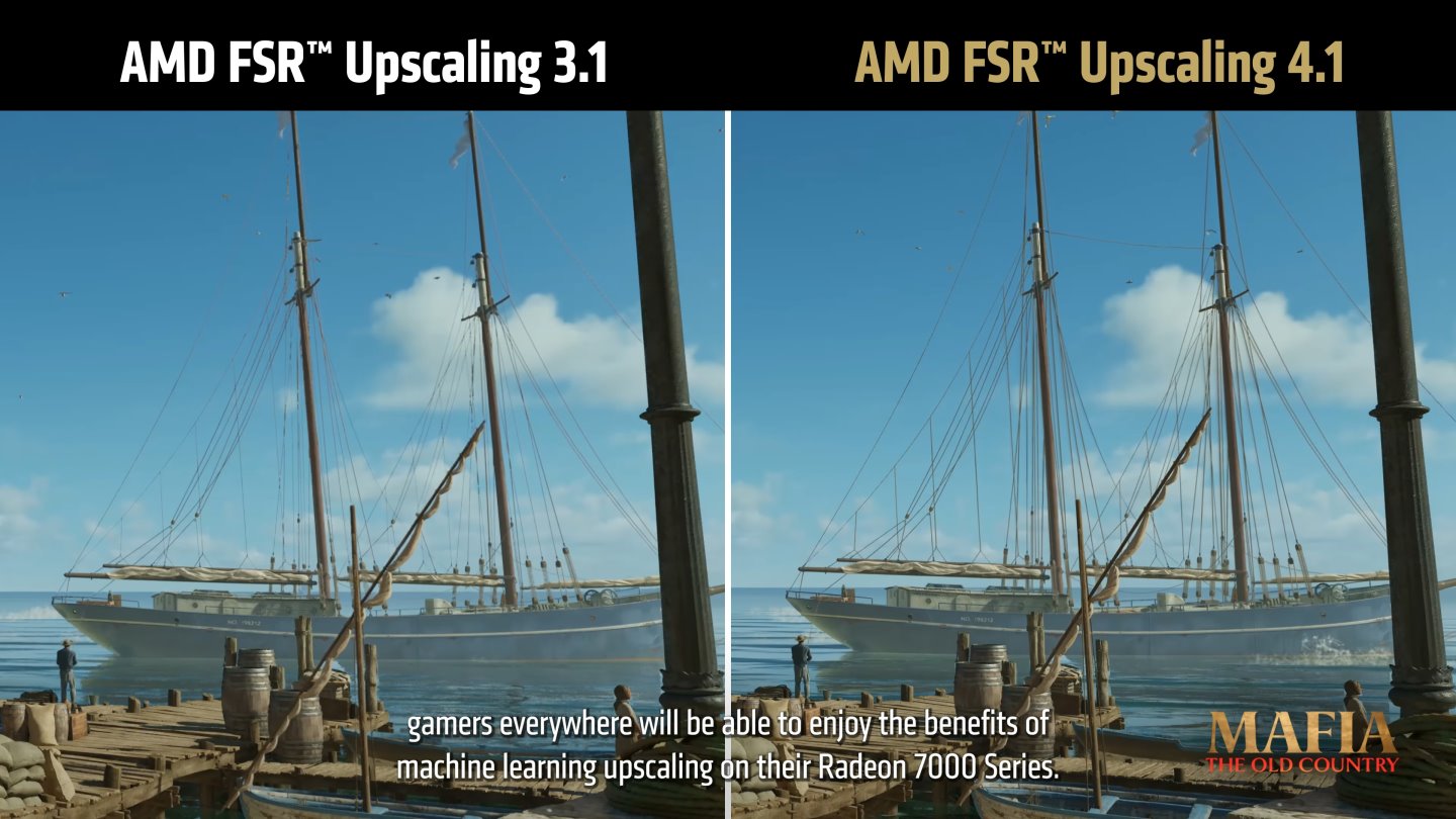 注意查看船上桅杆上的繩子，FSR Upscaling 4.1能夠明顯改善不滑順的鋸齒狀況。