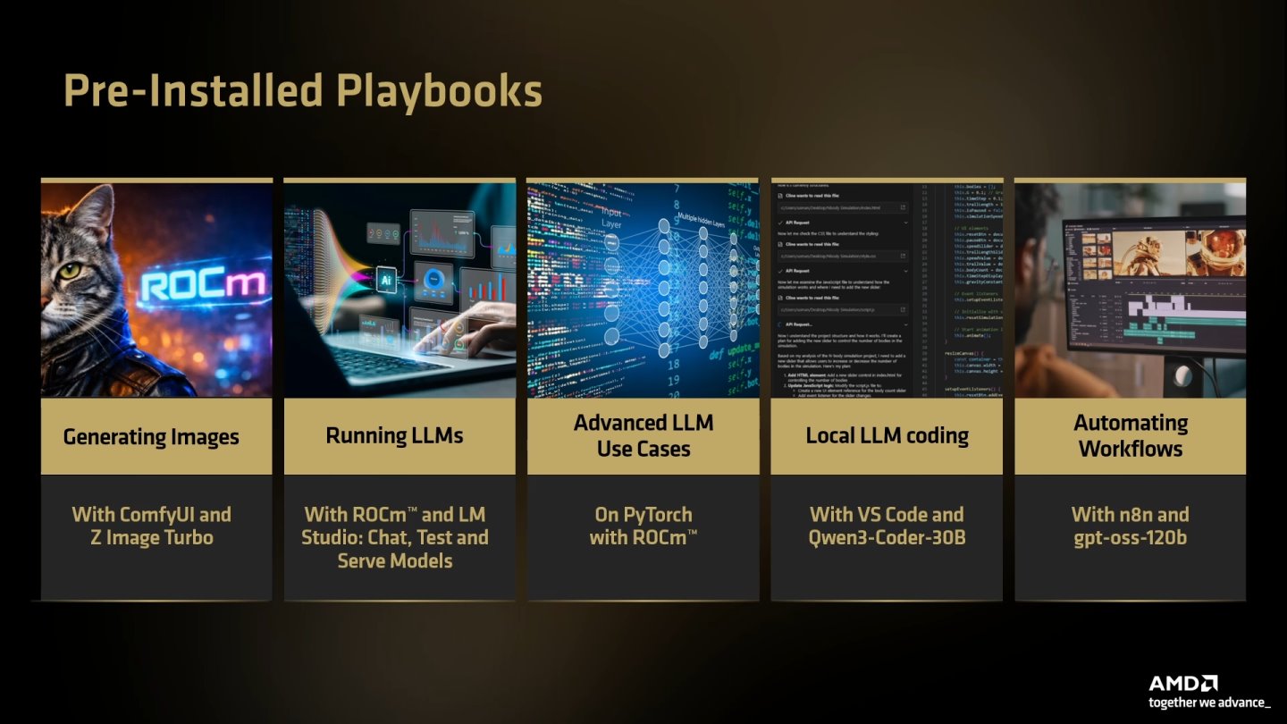 預載的5款Playbook分別為圖像生成、大語言模型、進階大語言模型、Vibe Coding程式撰寫、自動化工作流程等範例。