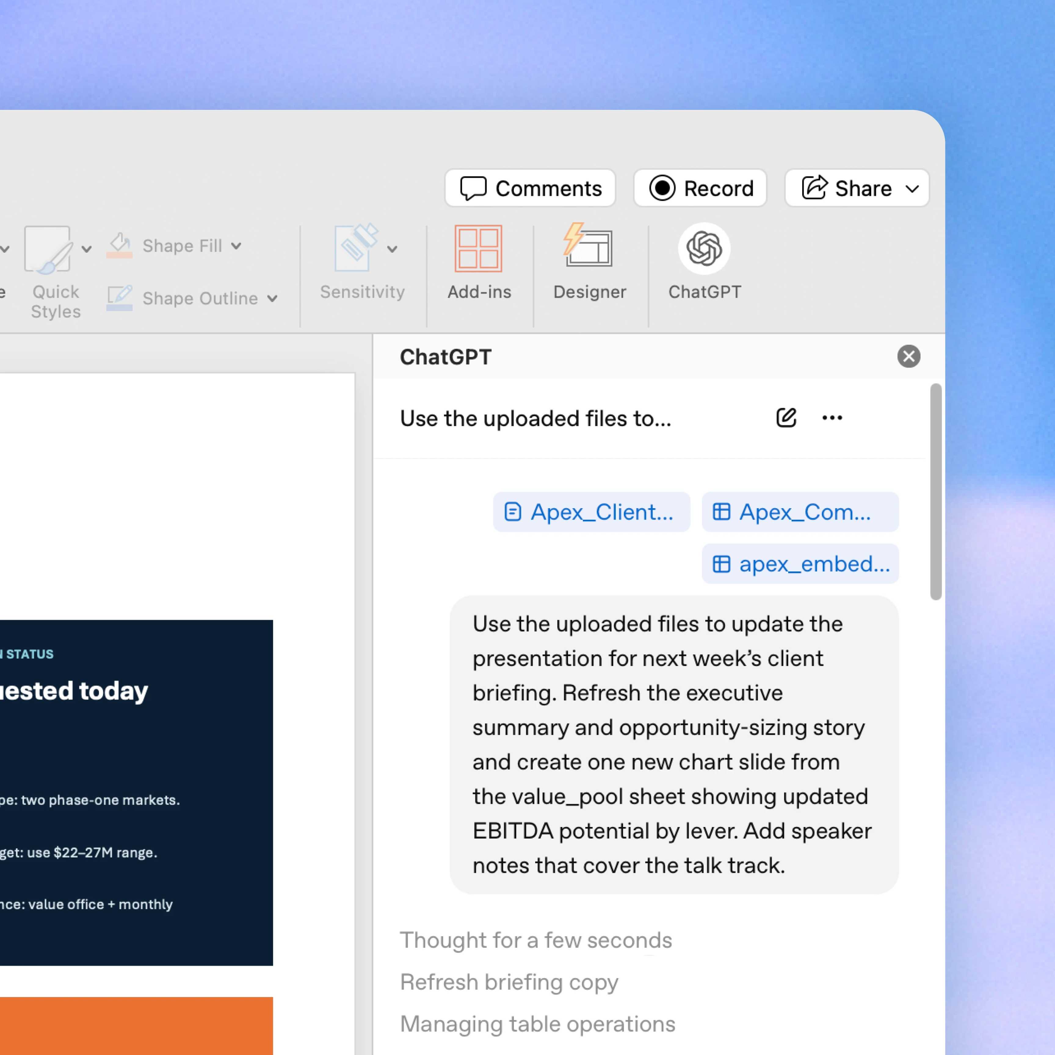 ChatGPT for PowerPoint 推出 beta 版，可直接在簡報中生成、改寫與潤飾投影片