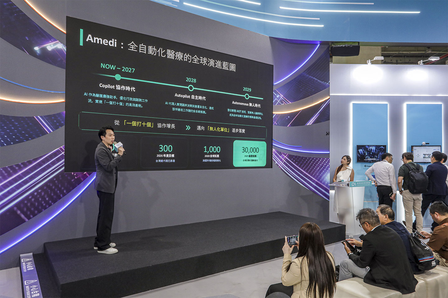 您好健康執行長許智超在 Demo Day 說明了 Amedi 系統的全自動化醫療未來的發展藍圖。
