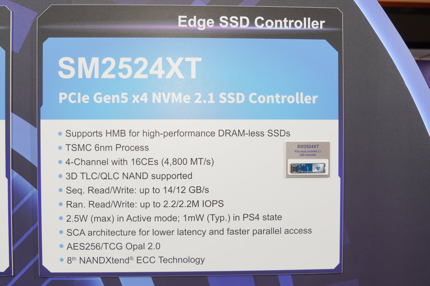 SMI於Computex台北國際電腦展2026期間發表SM2524XT固態硬碟控制器。