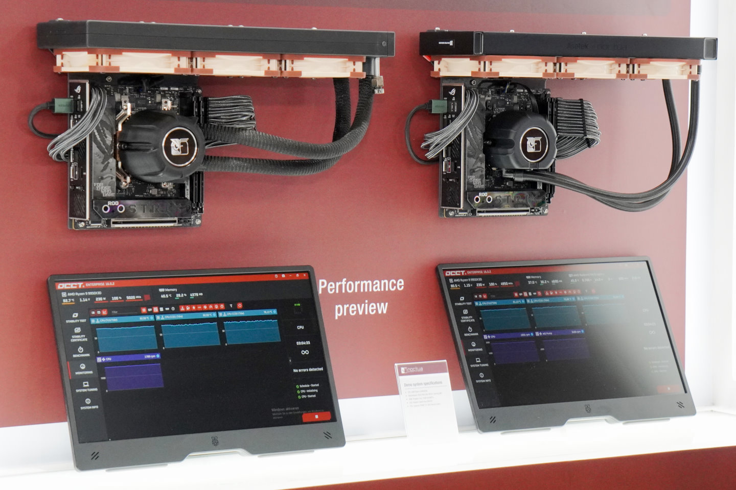 Noctua在Computex台北國際電腦展2026的攤位展出虹吸散熱器與NL-LC1一體式水冷散熱器，你能分辨哪個是虹吸散熱器嗎？