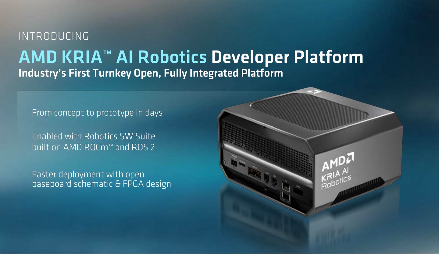 Kria AI Robotics支援ROS 2作業系統與ROCm軟體框架，能夠提供比開放式套件、FPGA解決方案更便捷的開發環境。