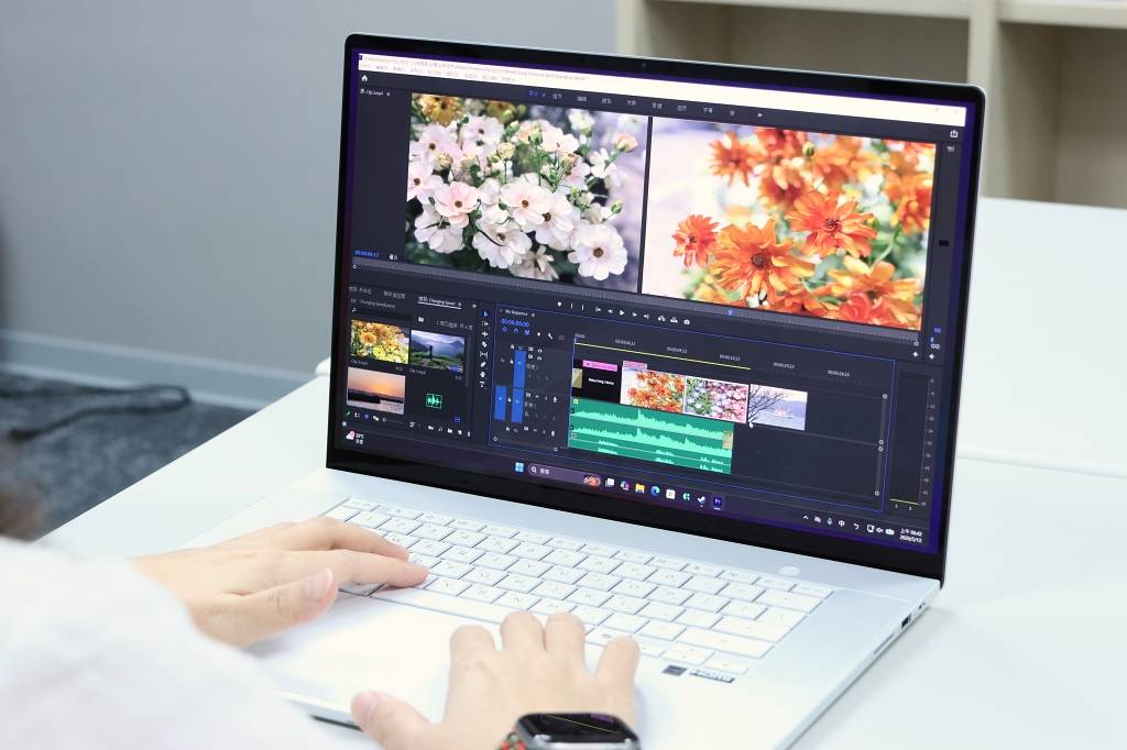 4K、Lumina Pro OLED 螢幕具備極窄邊框設計，高達 90% 的螢幕佔比為多軌影音剪輯與節點畫布提供寬廣視野。