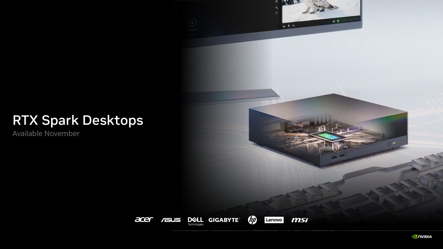NVIDIA也會與Acer、Asus、Dell、GIGABYTE、HP、Lenovo、Microsoft、Msi等合作夥伴共同推出RTX Spark迷你電腦。